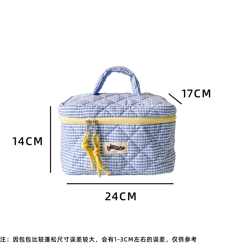 Plaid Cosmetic Bag Set Simple Style Large Capacity Portable Cosmetic Tools Storage Bag for Home Bathroom Toiletry Bag 251009