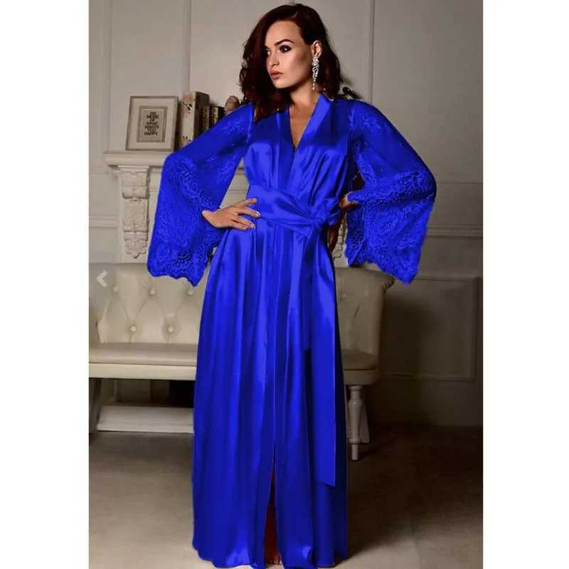 Sexy Nighties Lingerie Plus Size Pajamas Gown Imitation Ice Silk Lace Long Sleeve Womens Pajamas Panty Belt Set Sexy Goods Y251010