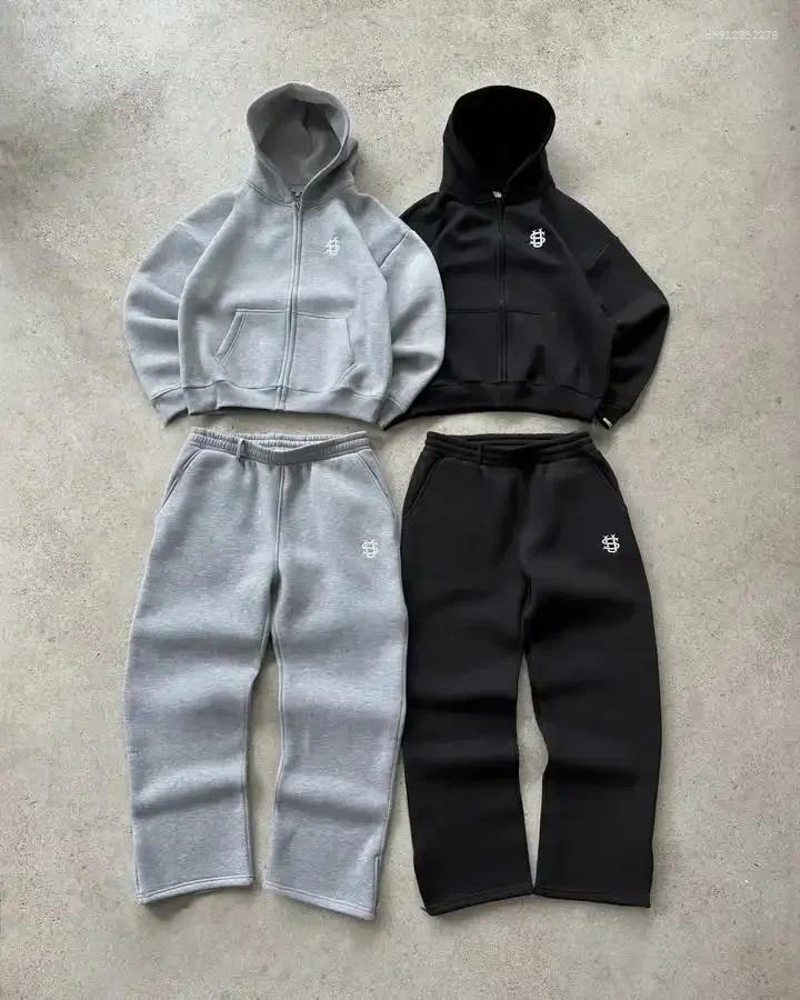 Men's Tracksuits Embroidered Sweatpants Two-piece Set Mens Hip-hop Oversized Casual Zipper Hoodie Tracksuit Men Clothing