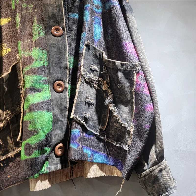 DEAT Womens Cardigan Wave Shaped Printing Patchwork Nim Loose Long Slve Knitted Sweaters 2025 New Autumn Fashion 29A3008 L251010NA66