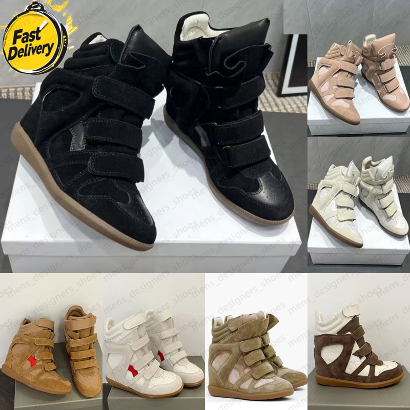 Marants Boots Ladies Height Increase Winter Hot Sale Black Genuine Leather Real Bekett Suede Wedge Sneakers Woman Fashion Show Shoes Red Pink EUR 35-42