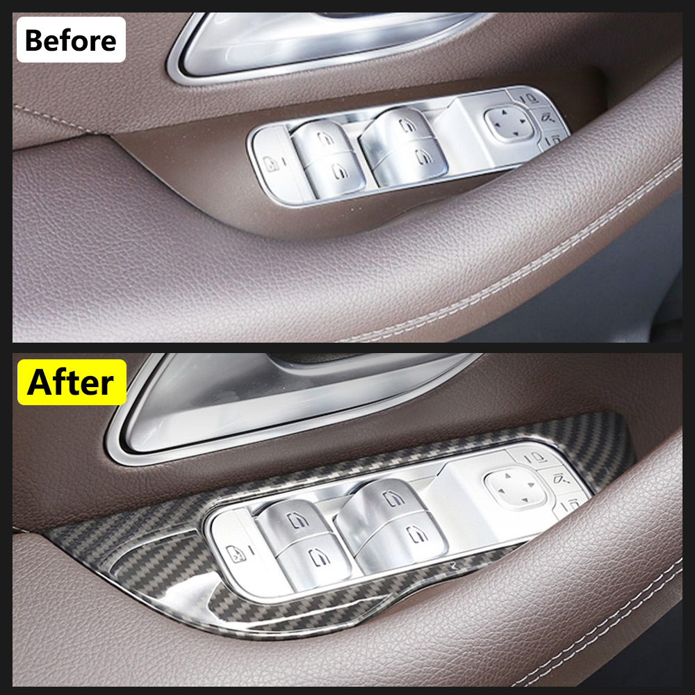Car Door Window Control Panel Carbon Fiber Cover Molding Door Lock Glass Lift Switch Frame for Mercedes Benz GLS X167 GLE W167 GLE Coupe C167 450 350 