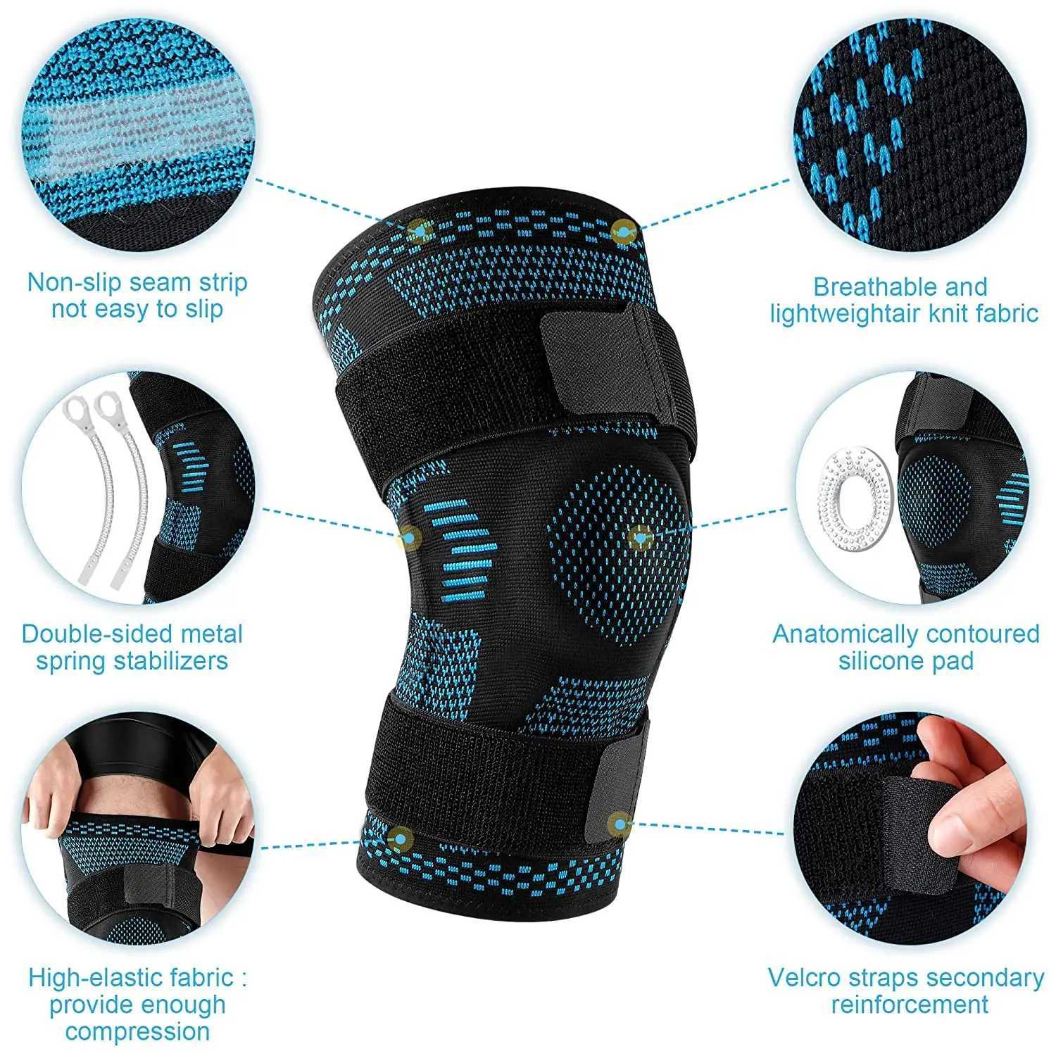 1PCS Knee Brace Support Compression Sleeve with Side Stabilizers and Patella Gel for Knee Pain Meniscus Tear ACL Injury Recovery C251011