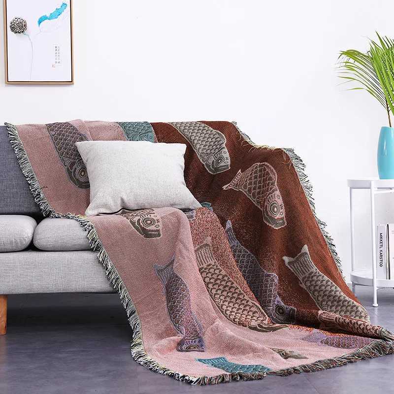 Textile City Ins Modern Simple Koi Fish Pattern Sofa Towel Home Decor Throw Blanket Comfy Soft Carpet Dustproof Blanket C251011