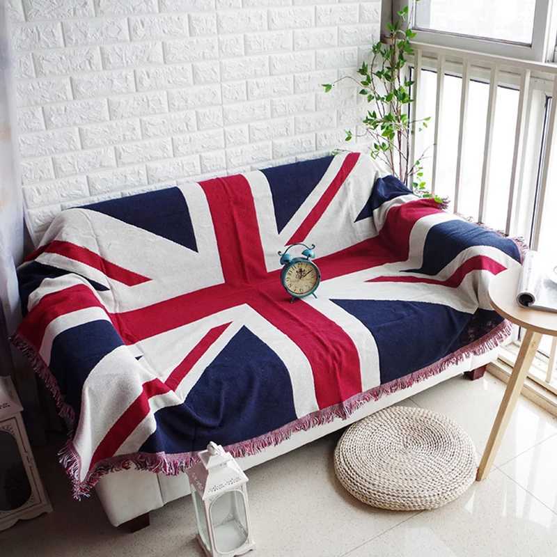 UK USA Flag American Blanket Mat Cover Bedspread Star Sofa Cover Cotton Air Bedding Room Decor Tapestry Throw Rug United States C251011