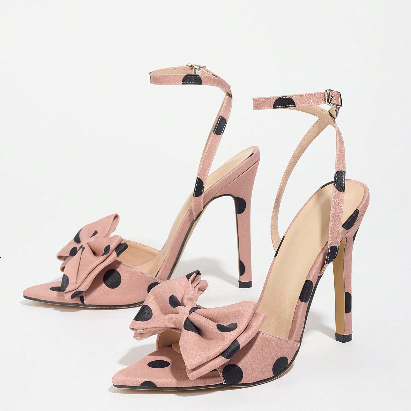 Polka Dot Bow Pumps Red Mesh Pointed Toe Stiletto Heels Side Knot Sandals Women Evening Party Shoes Zapatos Mujere 250920