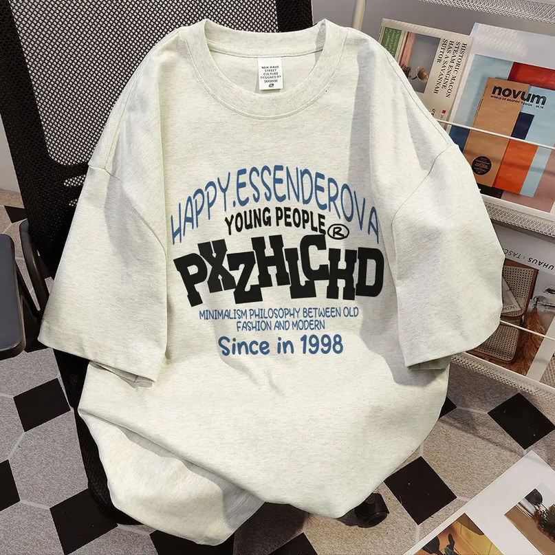 American style high street personalized letter print round neck short sleeved summer men and women loose vintage casual Tshirt 240601