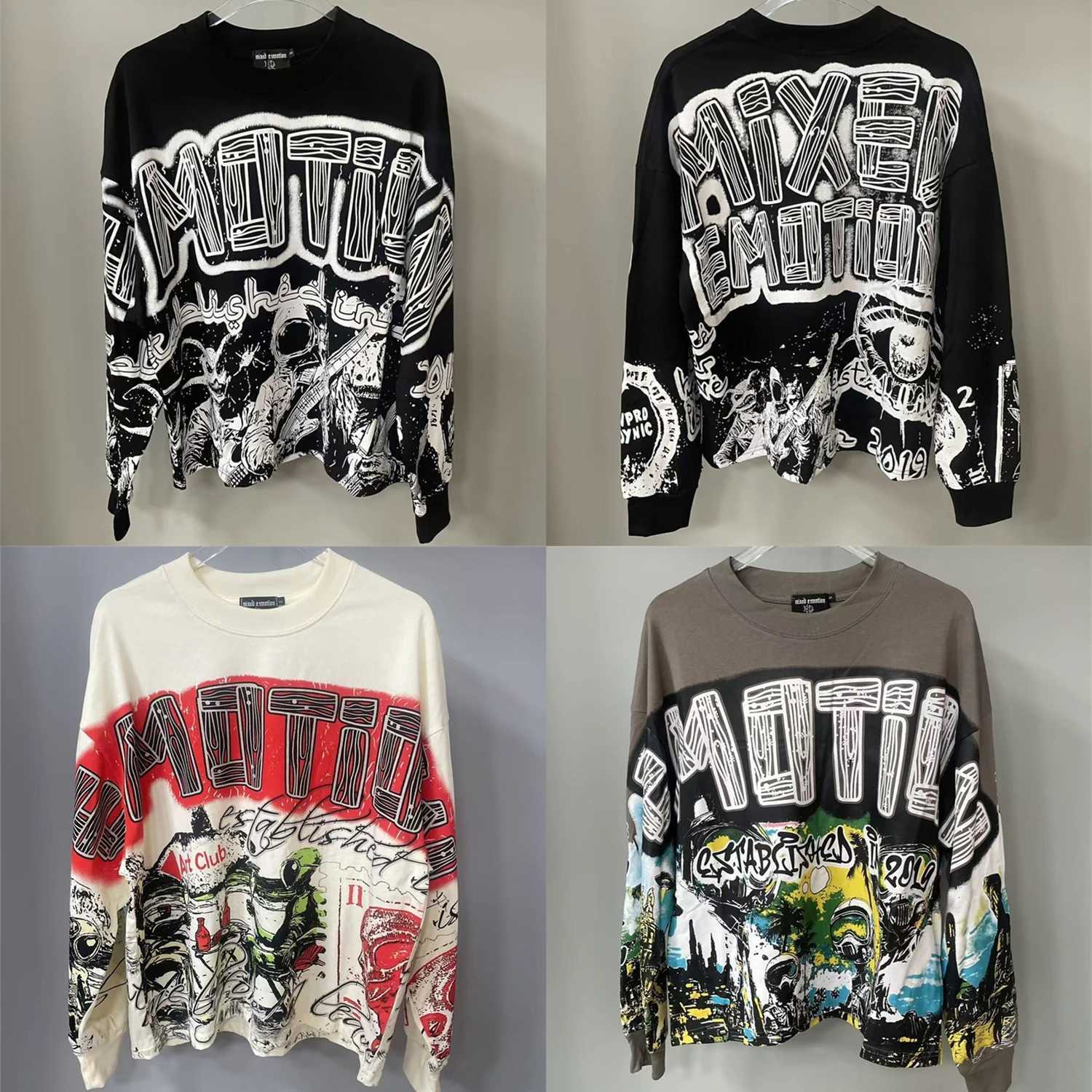 Black Mixed Emotion Long Slve en Print Tshirt Men Women T Shirt Top Ts H251009