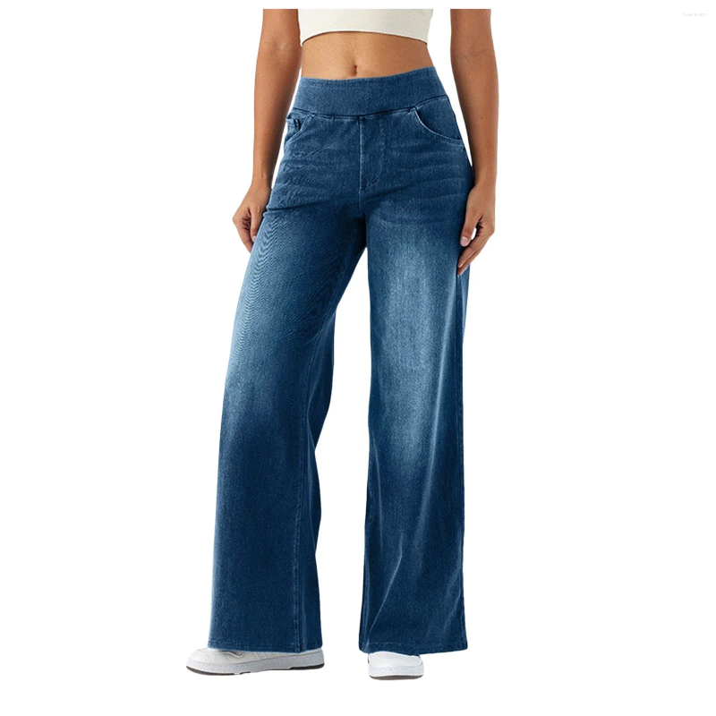 Women's Jeans Womens Baggy High Waist Stretch Wide Leg Loose Fit Palazzo Pants With Pockets Causal Denim Trousers Pantalones Z260313