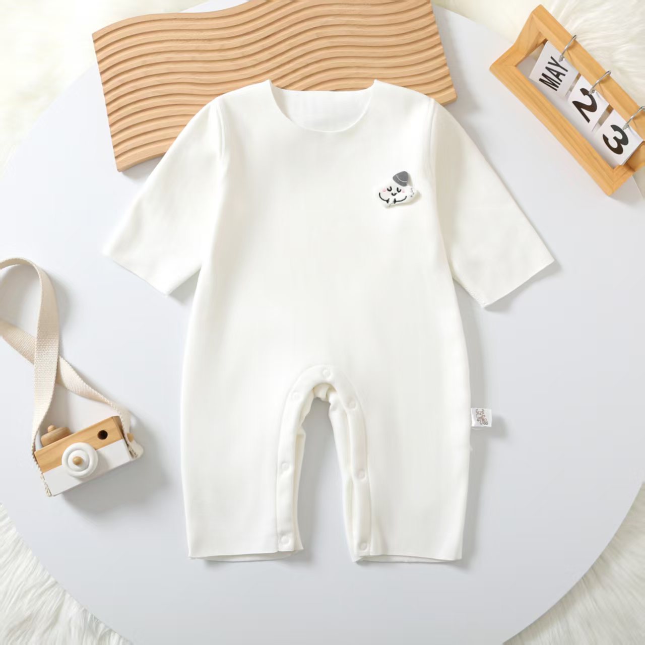 Baby bodysuit with flannel double-sided heating for autumn and winter warm clothing