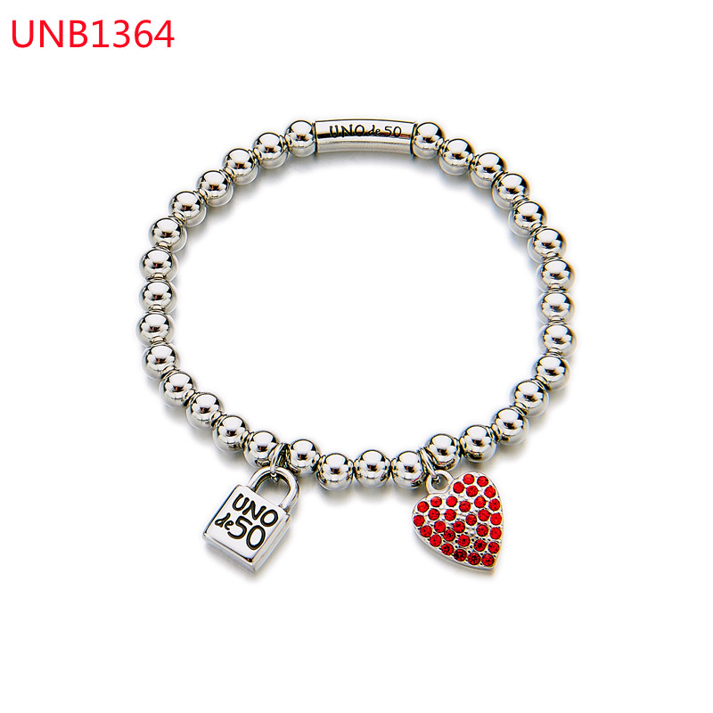 Fashion Women Men Silver Gold Stainless Steel Red Black Zircon Heart Lock Key Retro Drop Oil Letter Uno de50 Bead Bracelets Jewelry Pulsera A Gift
