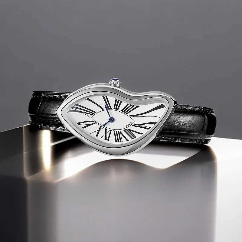 Luxury Men Watch Mens Quartz Wristwatch Unusual Black Leather Strap White Roman Numerals Dial Male Reloj Man Conceptual Clock Y251011