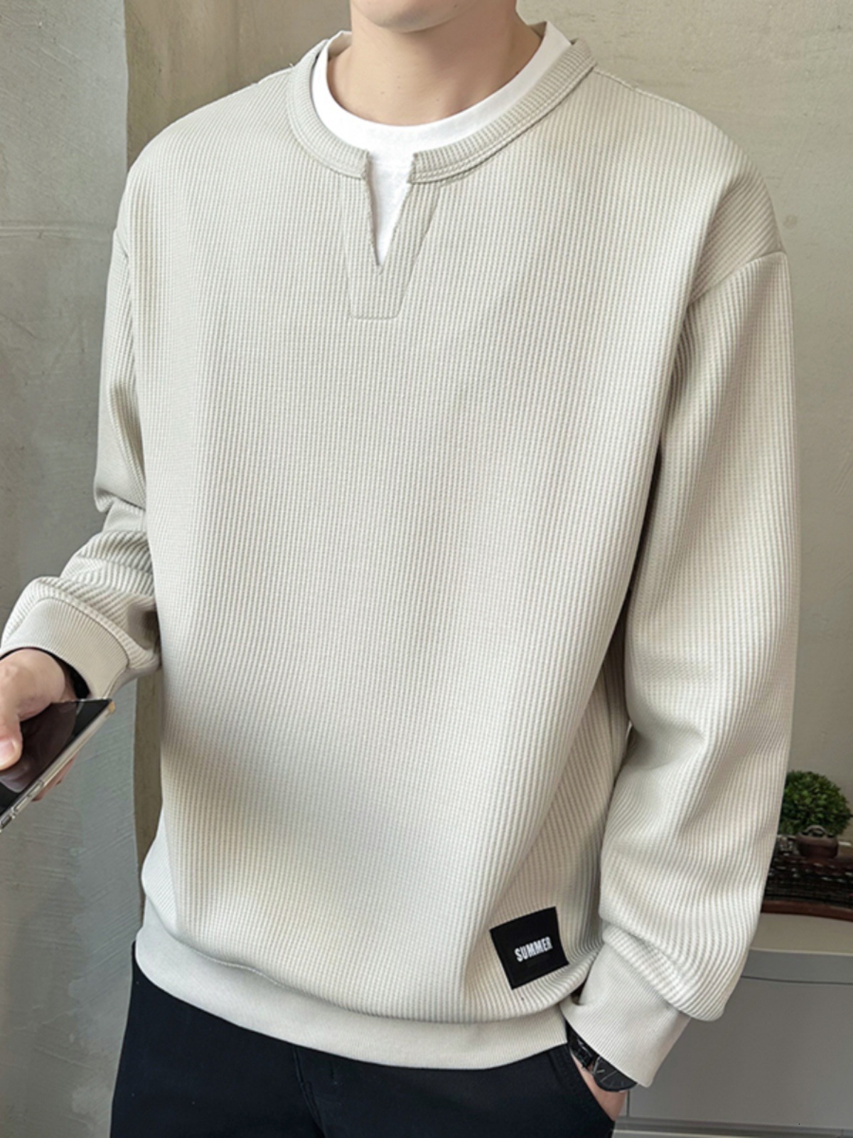 Design Sense Two-piece Men's Hoodie Without Hood Long Sleeve T-shirt Spring Autumn Trendy Brand Designer Hoodie Casual Versatile Designer Shirt Men's Top