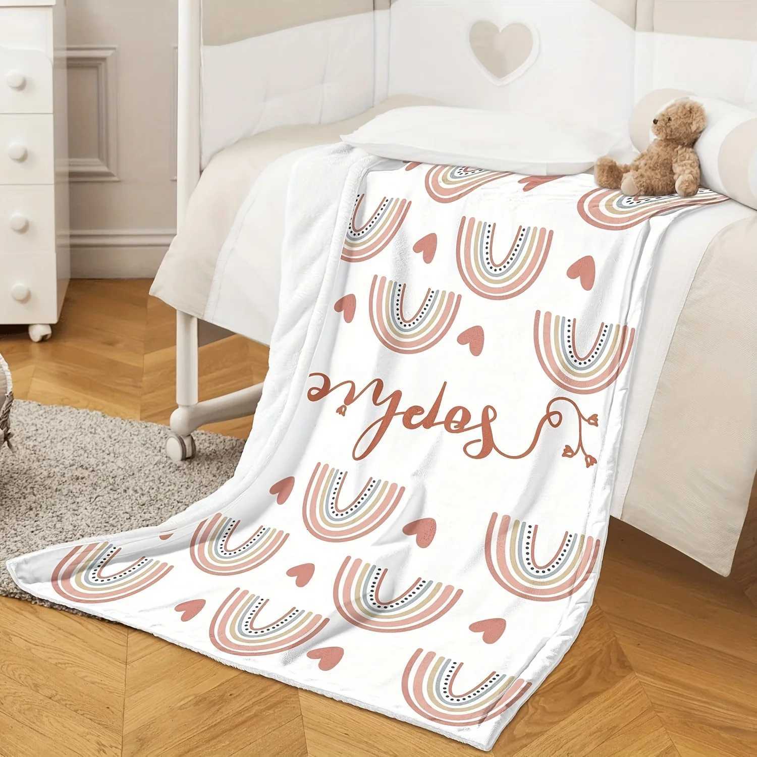 1 personzed rainbow heartshaped printed flannel blanket super soft hypoallergenic lightweight suitable for all seasons C251011