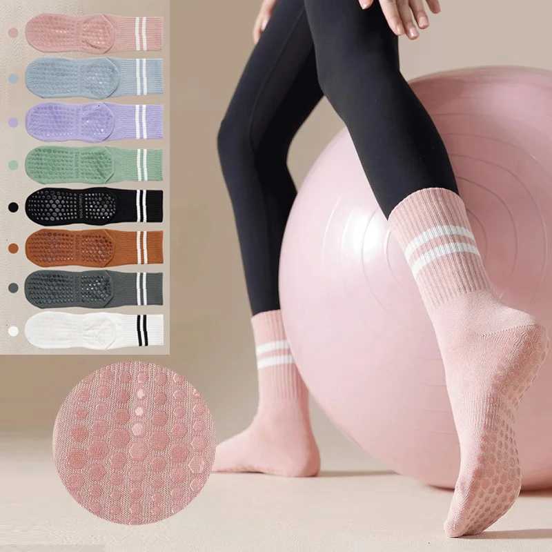 5 Pairs Sports Socks Woman Non Slip Pilates Yoga Socks Stripe Pure Cotton Silicone Grips Sportswear Woman Gym Dance Floor SocksW251011