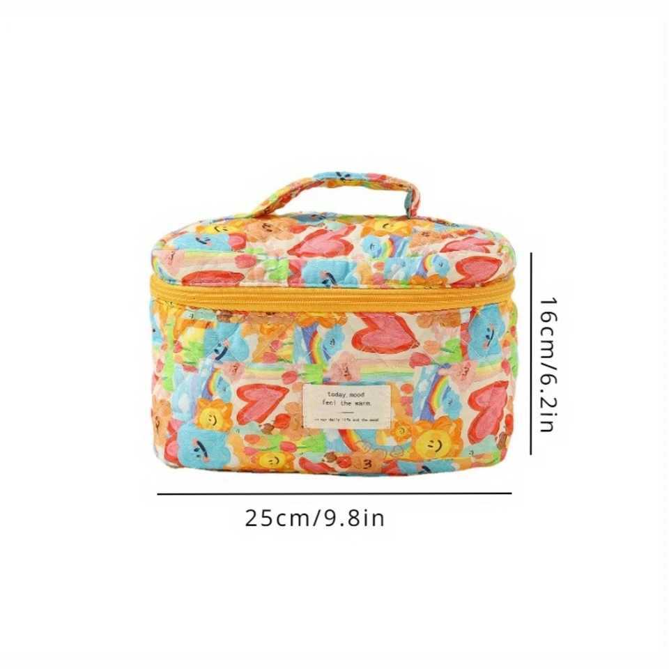 Handheld Large Capacity Makeup Bag Portable Quilted Cute Polka Dot Flower Pattern Cosmetic Bag Toiletries Organizer Great Birth D251011