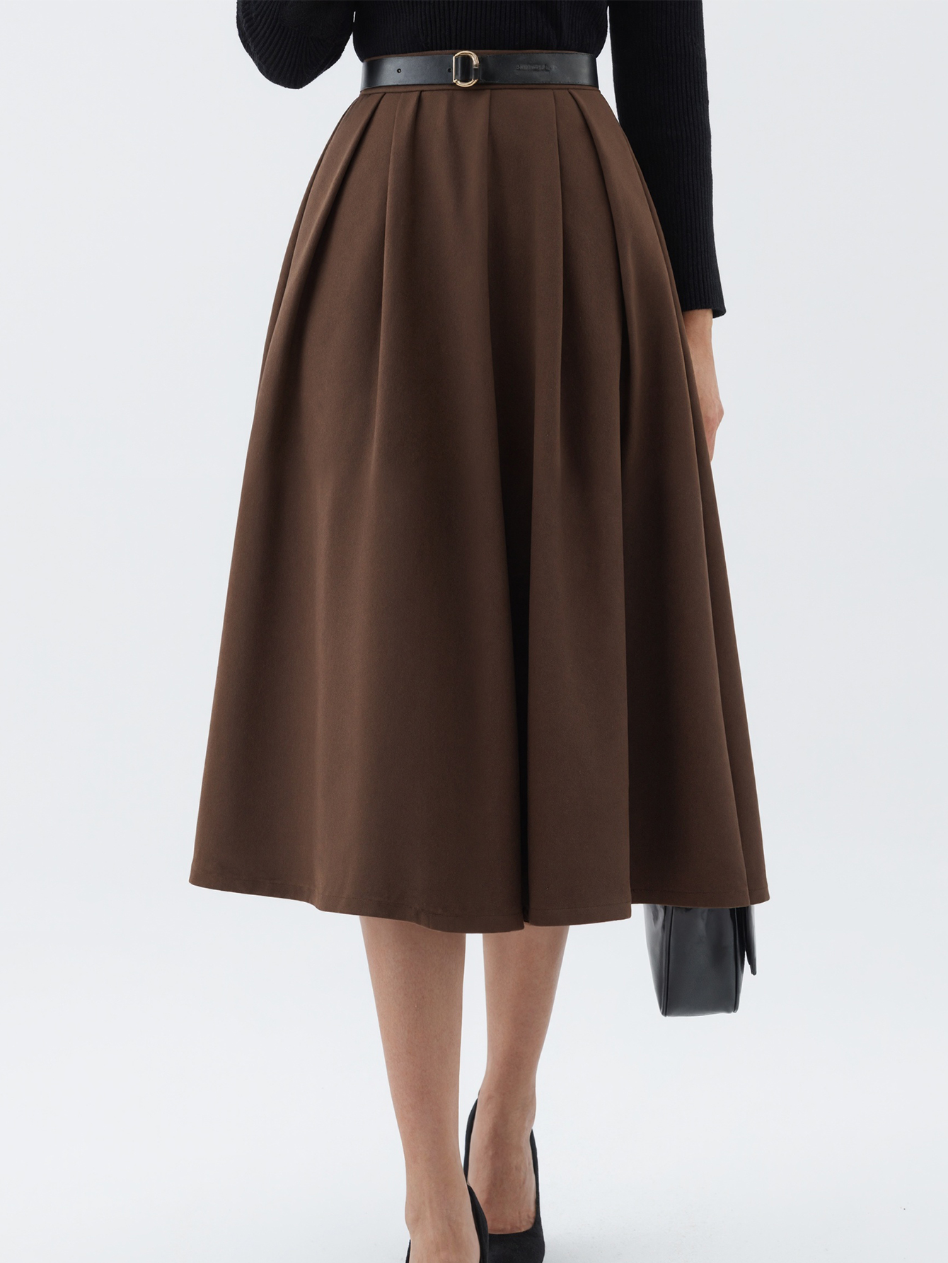 Women's Autumn Winter Casual Midi Skirt - French Elegant Office - Wear Solid Color Skirt-CF55146