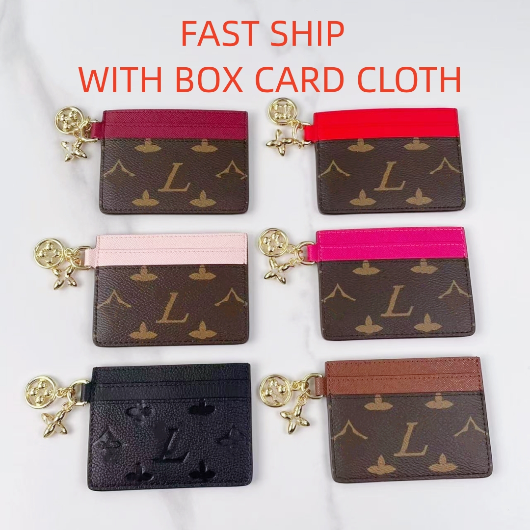 Top Luxury Designer Leather credit Card Holder Metal flower decoration graffiti Wallet louisevuitunns business card Purse Women Men Key Coin With Famous box