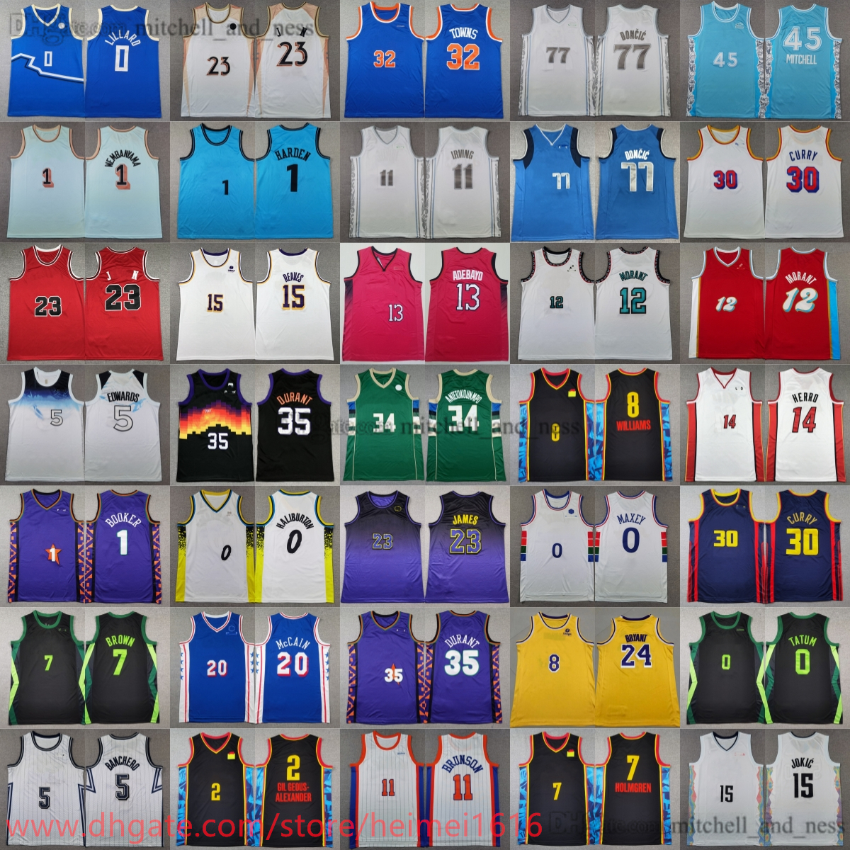 New 2025 Bryant Basketball Doncic Jersey James Wembanyama Towns Durant Knecht Brunson Tatum Edwards Maxey Herro Banchero McCain Morant Curry Butler III Sport Shirt