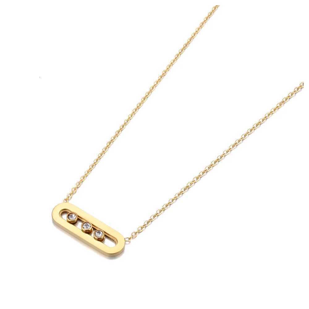 JeeMango Fashion Slidable Three Cubic Zirconia Pendant Necklaces for Women Stainless Steel Gold Plated Waterproof Jewelry N25018 Z251011