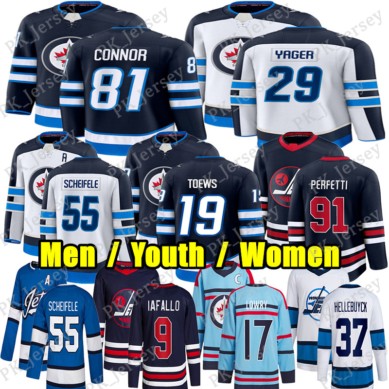 #55 Mark Scheifele winnipeg hockey jersey #19 Jonathan Toews Adam Lowry Brayden Yager Josh Morrissey Luke Schenn Barron Hellebuyck Alex Iafallo Cole Perfetti jerseys