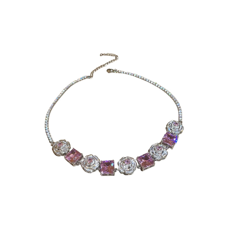 Zircon Flower Square Bracelet Necklace Set Fashionable Elegant Collarbone Chain Light Luxury High-end Versatile Earrings Jewelry - view 8