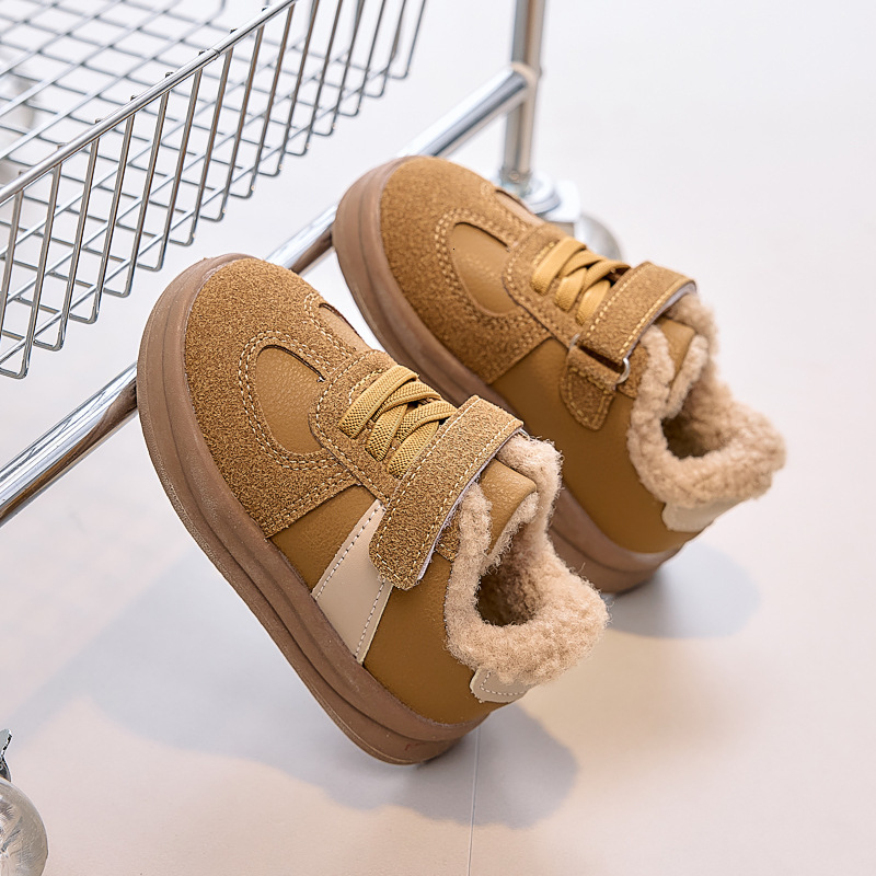 Childrens Shoes FleeceLined Sneakers Boys Double Cotton Shoes Warm 2025 Winter Girls Baby Soft Sole NonSlip Winter 250819