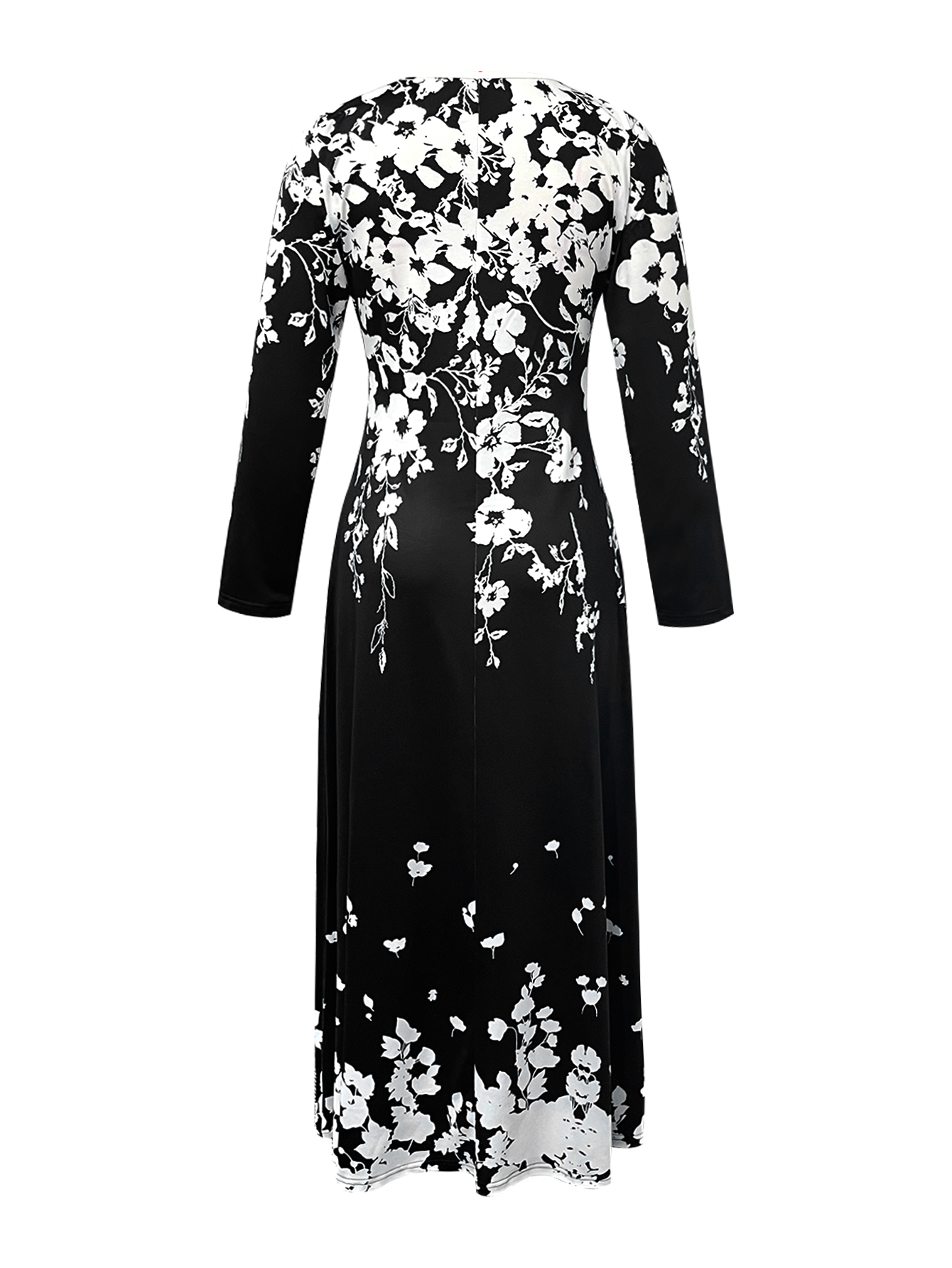 Women's Spring Autumn New Floral Printed Maxi Dress - Elegant Versatile Office & Casual Black Dress-CF40616