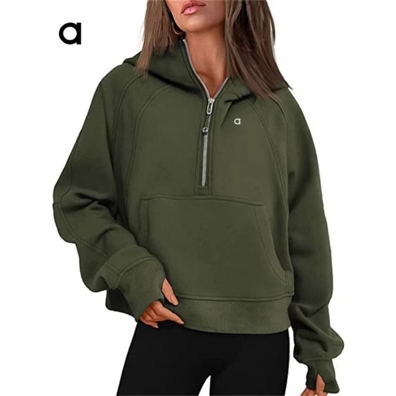 Women Half Zipper A965 Jacket Autumn Hoodies Sweatshirt Yoga Jackets Ladies Sport thick Loose Short Style With Fleece