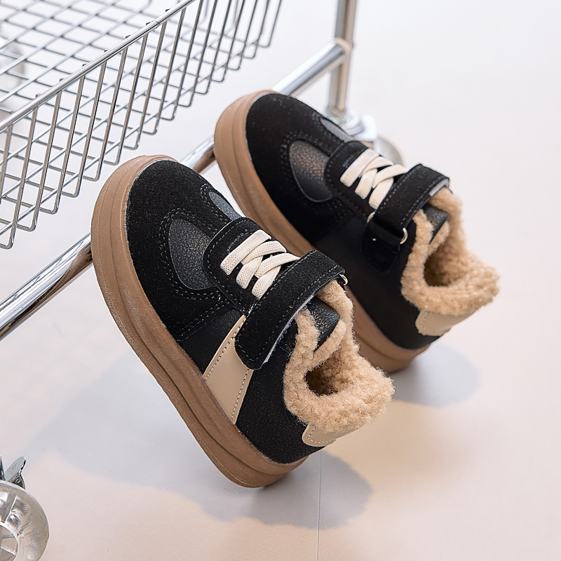 Childrens Shoes FleeceLined Sneakers Boys Double Cotton Shoes Warm 2025 Winter Girls Baby Soft Sole NonSlip Winter 250819