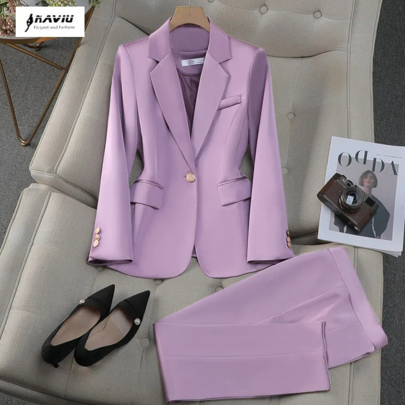 NAVIU Purple Set Womens SpringSummer Autumn Temperature Fashion Ultra Thin Long Sleeve Jacket and Pants Office Work Clothes Black 241115