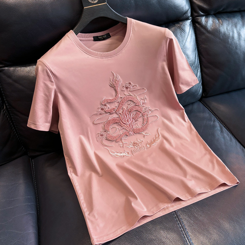 Designer Hoodie For Men With Embroidered Dragon National Trend Half Sleeve Round Neck Designer Shirt Light Luxury Ice Silk Cool Feeling Zodiac Year Top Couple Summer