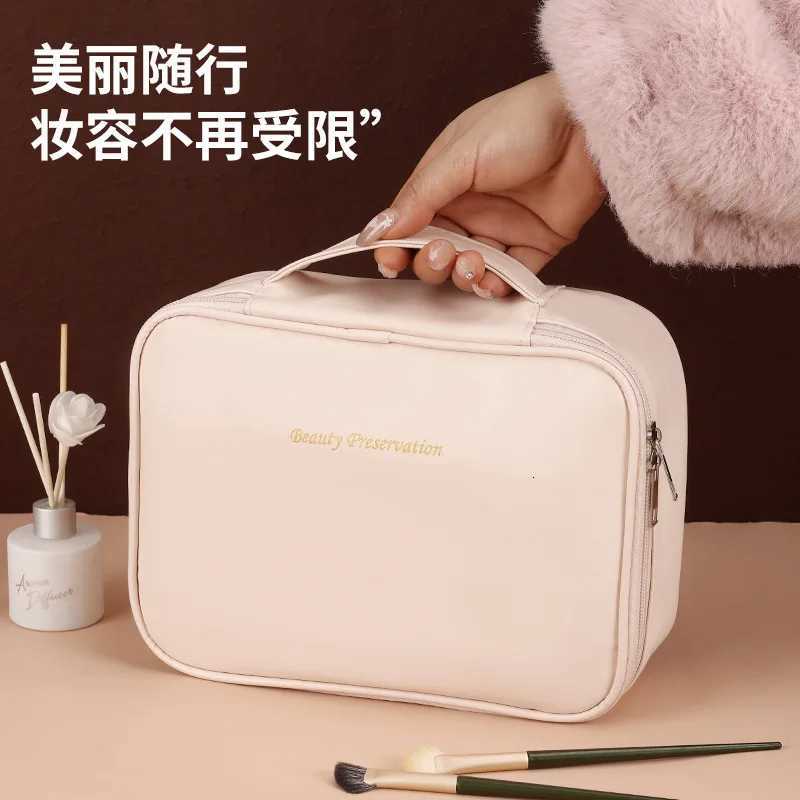 New Portable PU Leather Makeup Bag with Large Capacity and Highend Outdoor Feel Layered and Mtilayer Waterproof Makeup Bag D251011