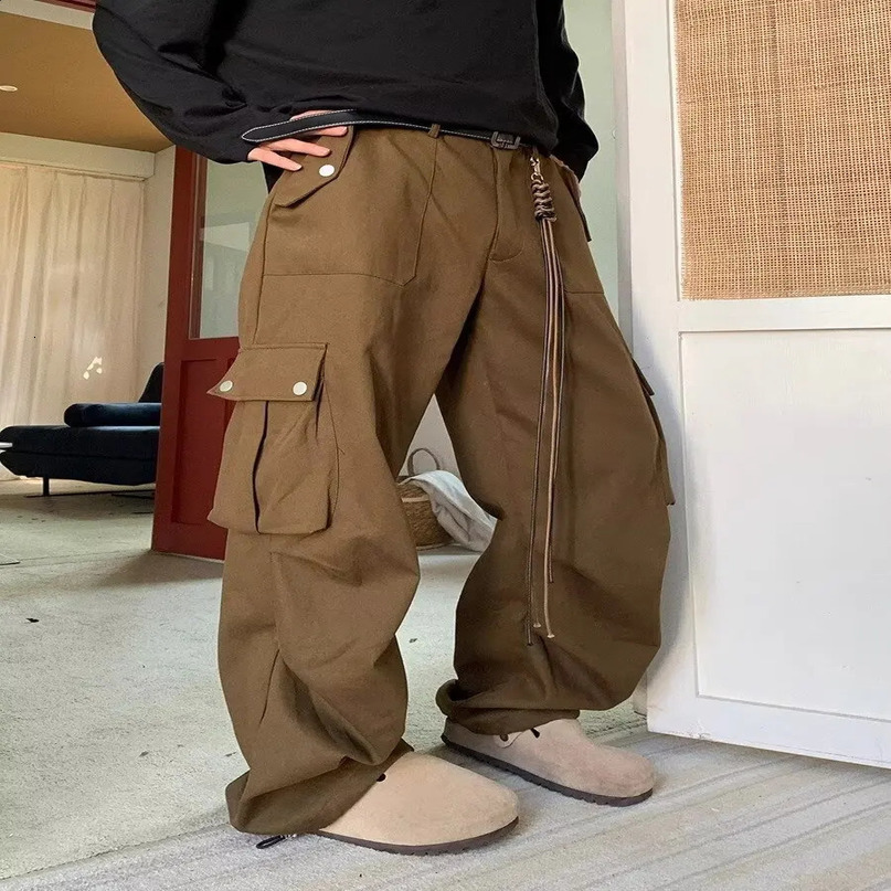 HOUZHOU Wide Cargo Pants Men Baggy Oversize Trousers Male Loose Casual Streetwear Hip Hop Pocket Spring 241021