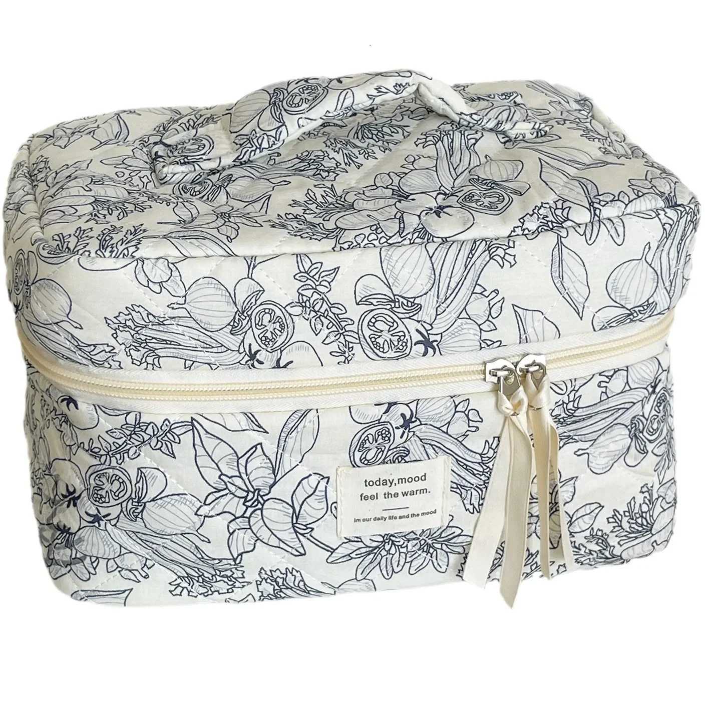 Wens Zipper Cosmetic Bag Organizer Flower Quilting Cott Makeup Bag Fem Cloth Handbag Portable Toiletry Case Girls Travel D251011