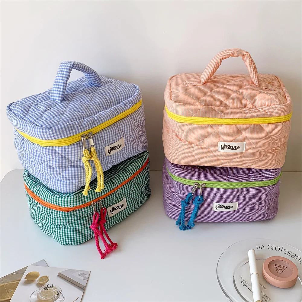 Plaid Cosmetic Bag Set Simple Style Large Capacity Portable Cosmetic Tools Storage Bag for Home Bathroom Toiletry Bag 251009