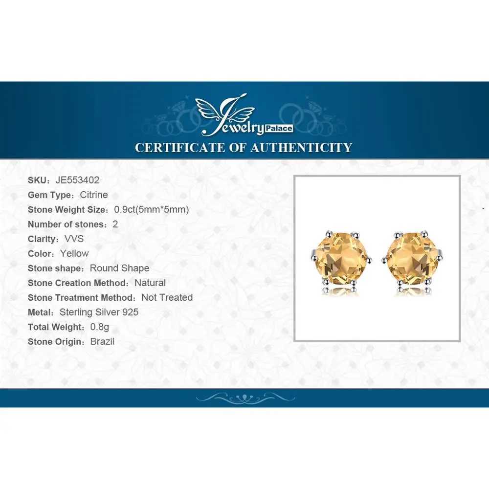 JewelryPalace Round Natural w Citrine 925 Sterling Silver Stud Earrings for Wen Statement Fashion Gemstone Jewelry Gift X251011