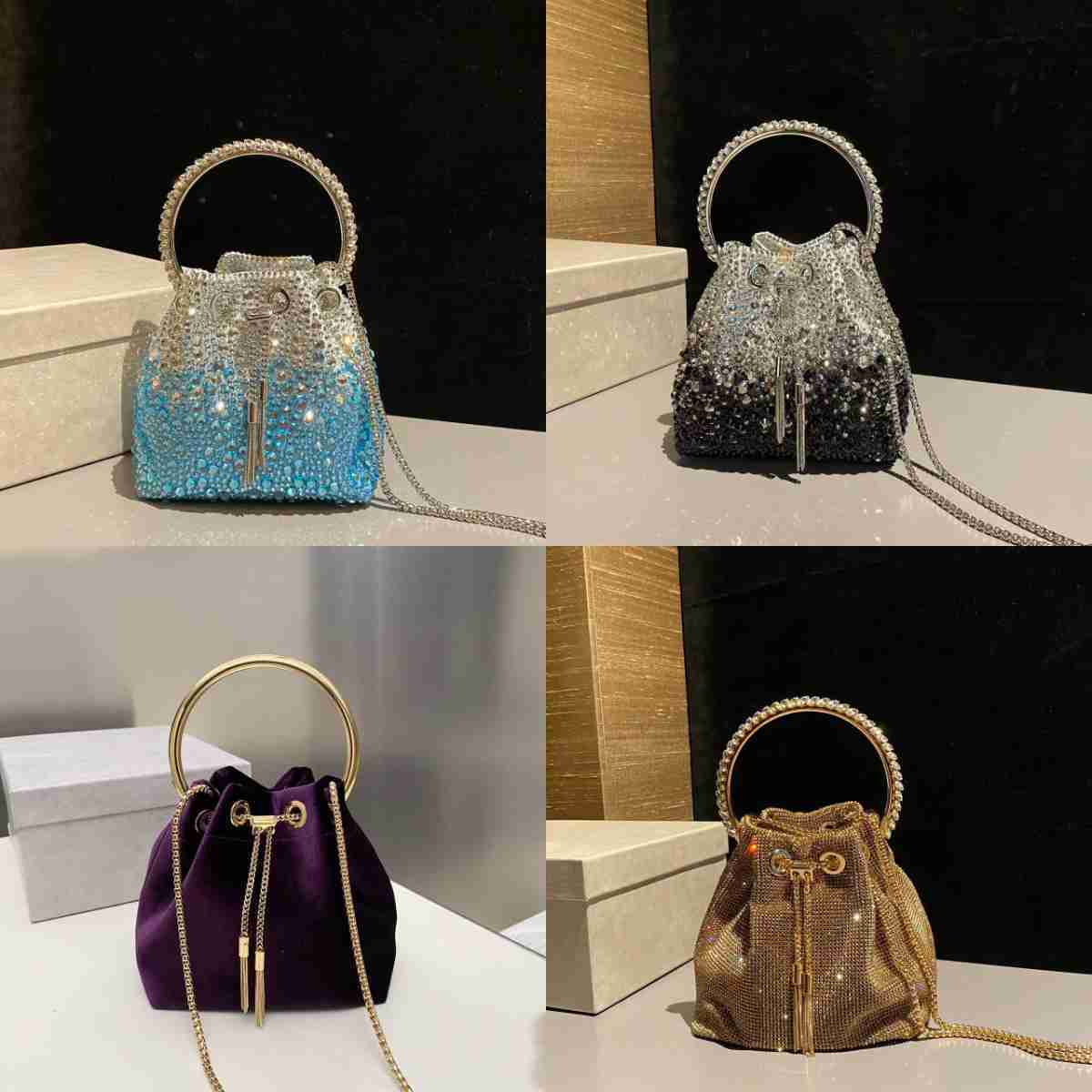 Evening Bags 10a Designer Bon Crystal Bag Luxury Women Diamond Drawstring Tassel Bucket Bags Callie Clutch Bag Handbag Party Shiny Evening Bag Shoulder Bags