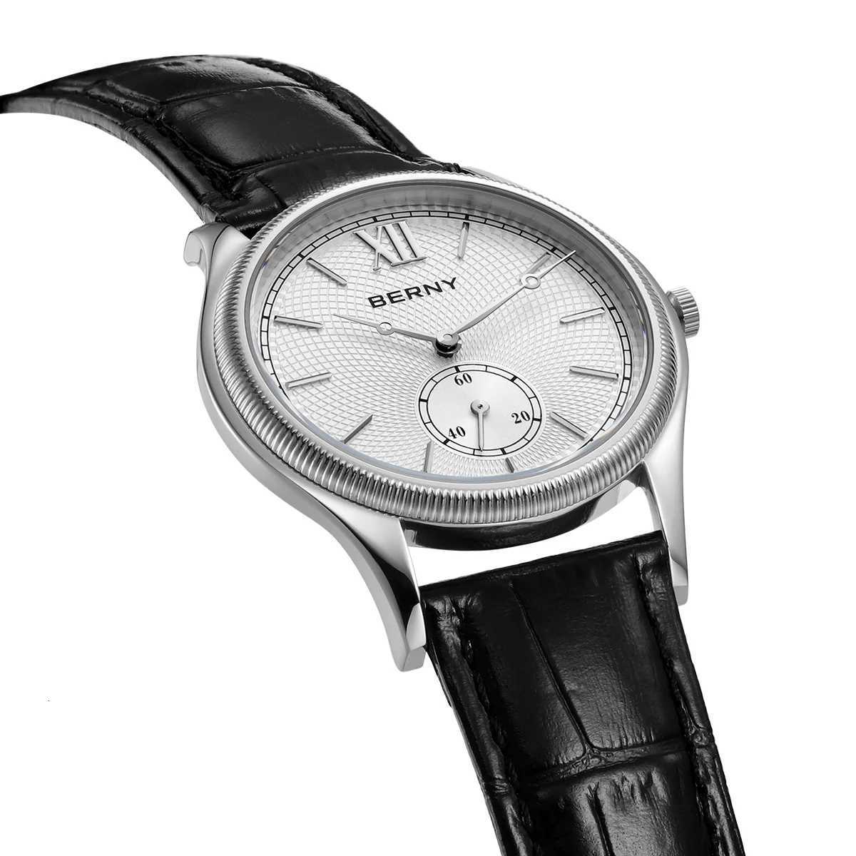 BERNY Mens Watches Luxury Classic Stylish Dress Quartz Watch UltraThin Stainless Steel Case Elegance Leather Strap Wristwatch D251011
