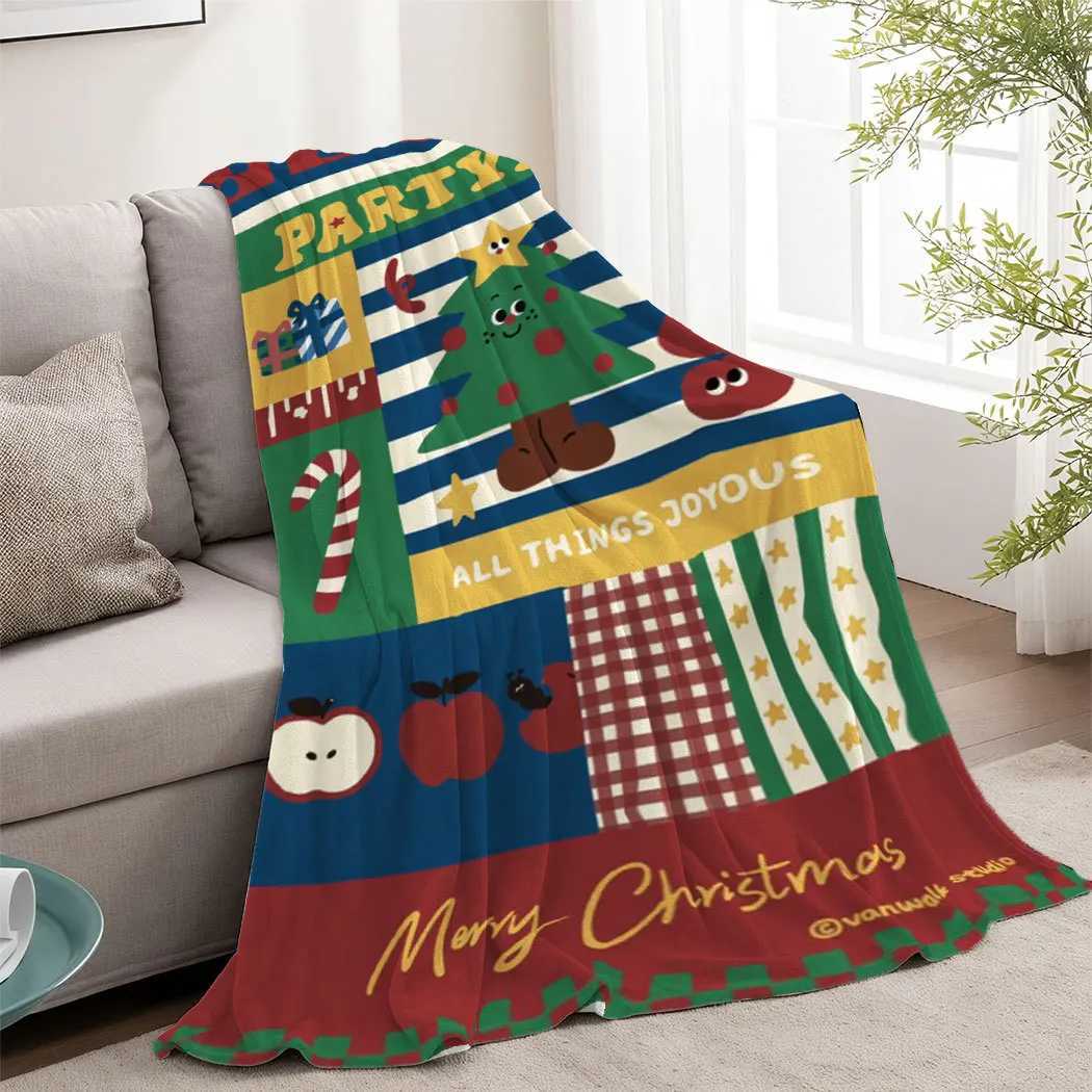 Christmas cartoon collage Printed Blanket for Sofa Travel Camping Living Room Office Conditioning Blanket for All Seasons Gifts C251011