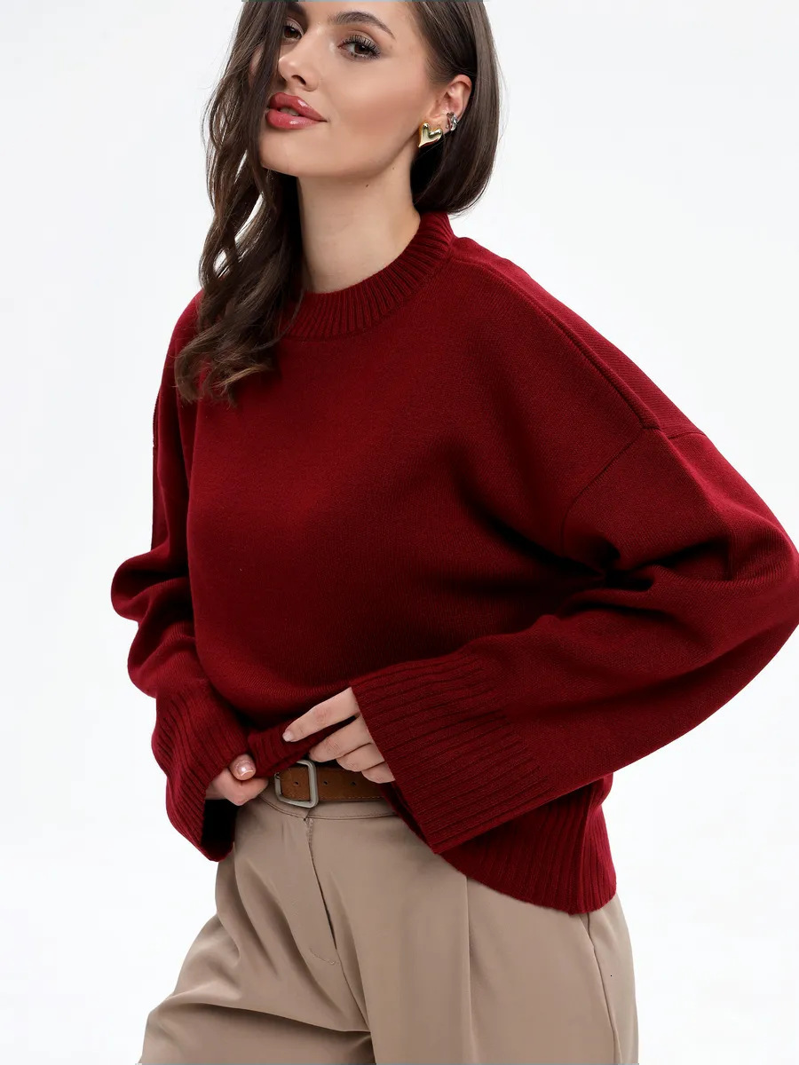 Knitted Sweater Winter New Sweet Round Neck Pullover Loose Solid Color Long Sleeve Versatile Knitted Sweater for Women 250917
