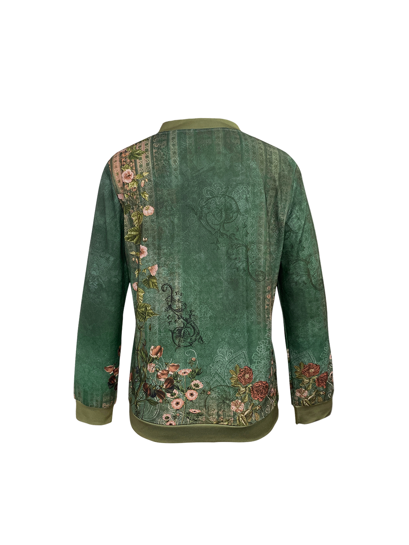 Women's Autumn Retro Mom - Style Lightweight Jacket - Versatile Office & Vacation Green Printed Jacket-CF25124