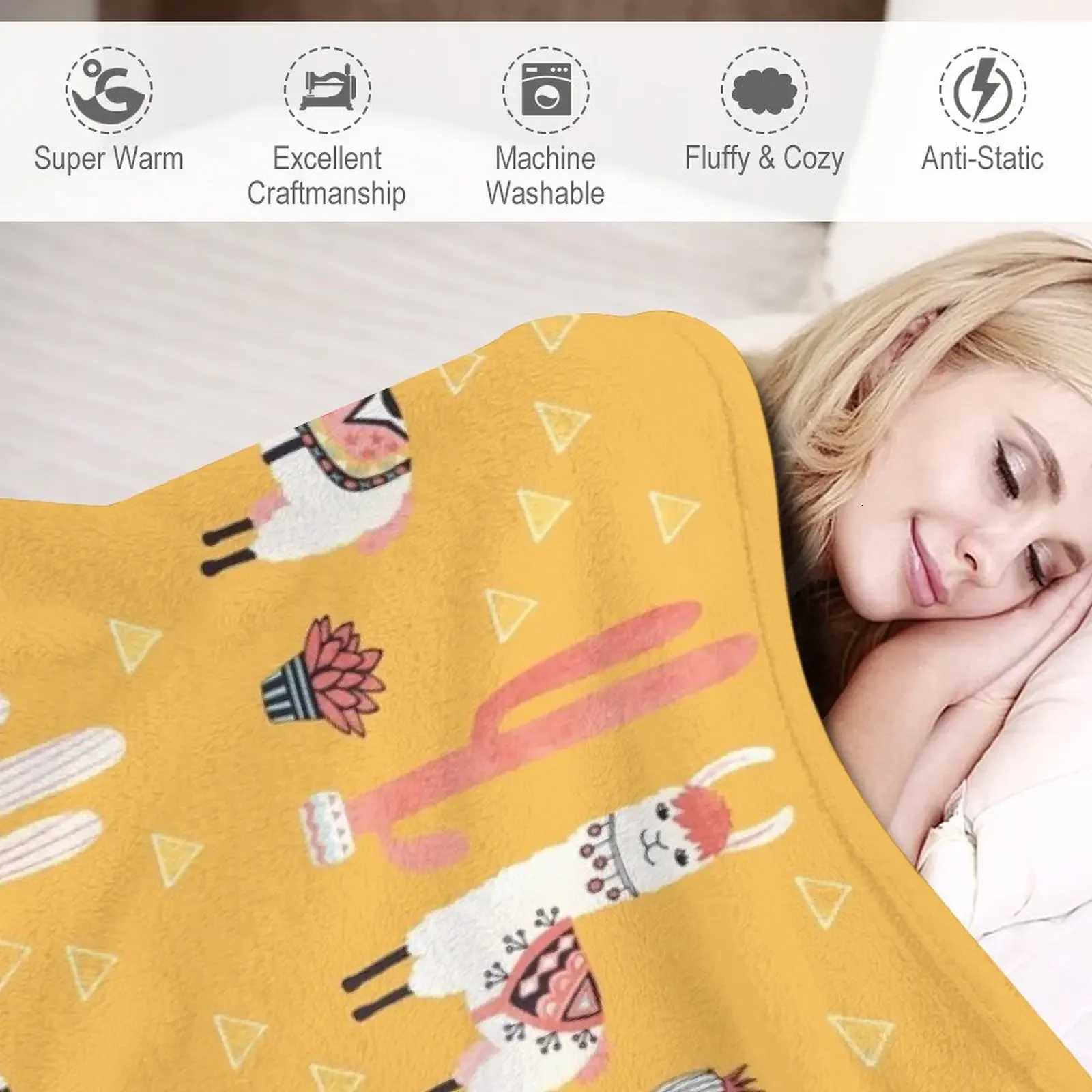 Happy llama with cactus in a pot Throw Blanket Thermal Blankets For Travel Sofas C251011