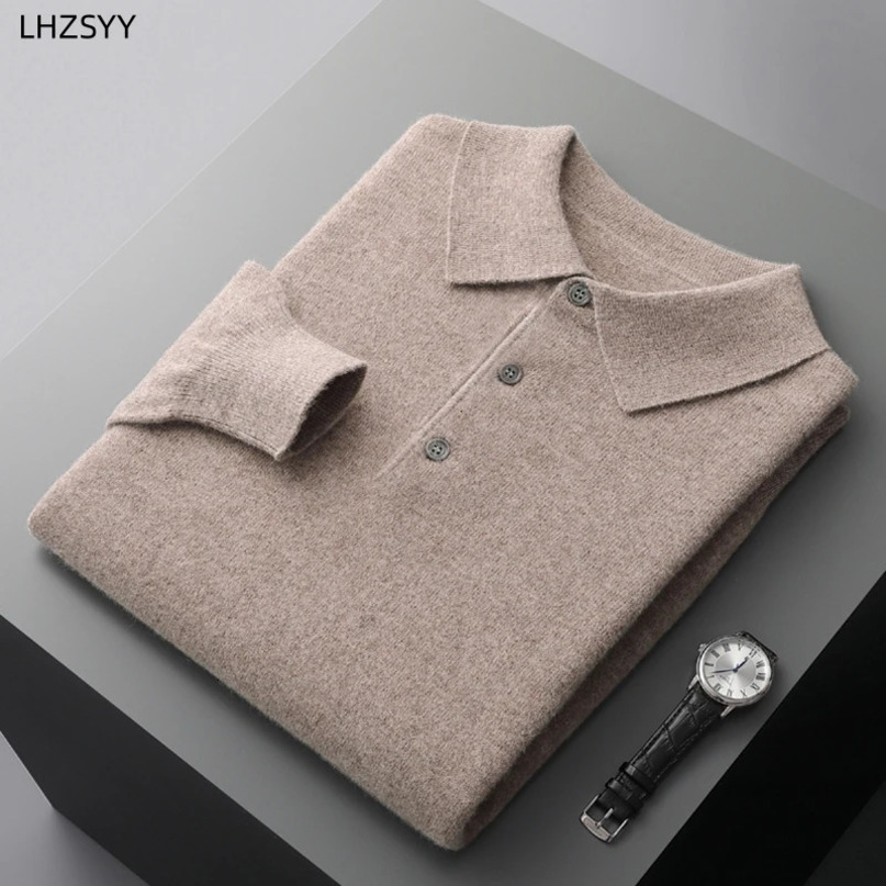 LHZSYY autumn and winter cashmere sweater mens POLO collar knitted floral casual shirt loose large bottom 241115