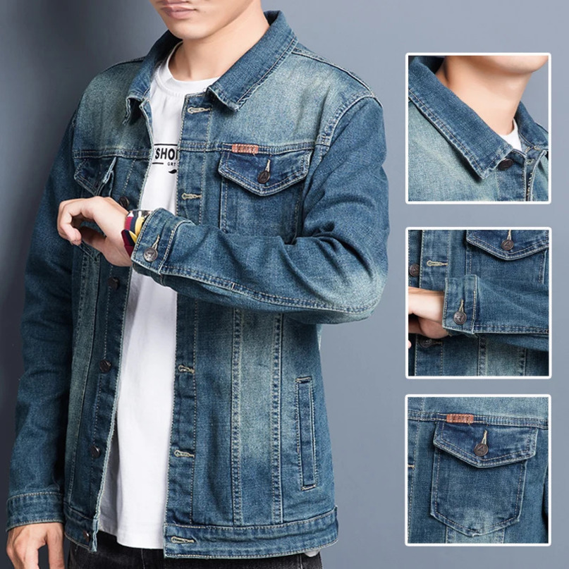 Elastic Denim Jacket Mens Slim Korean Autumn Spring Clothing Coat Fashionable Nostalgic High Quality Wash Old Male Classic 250207