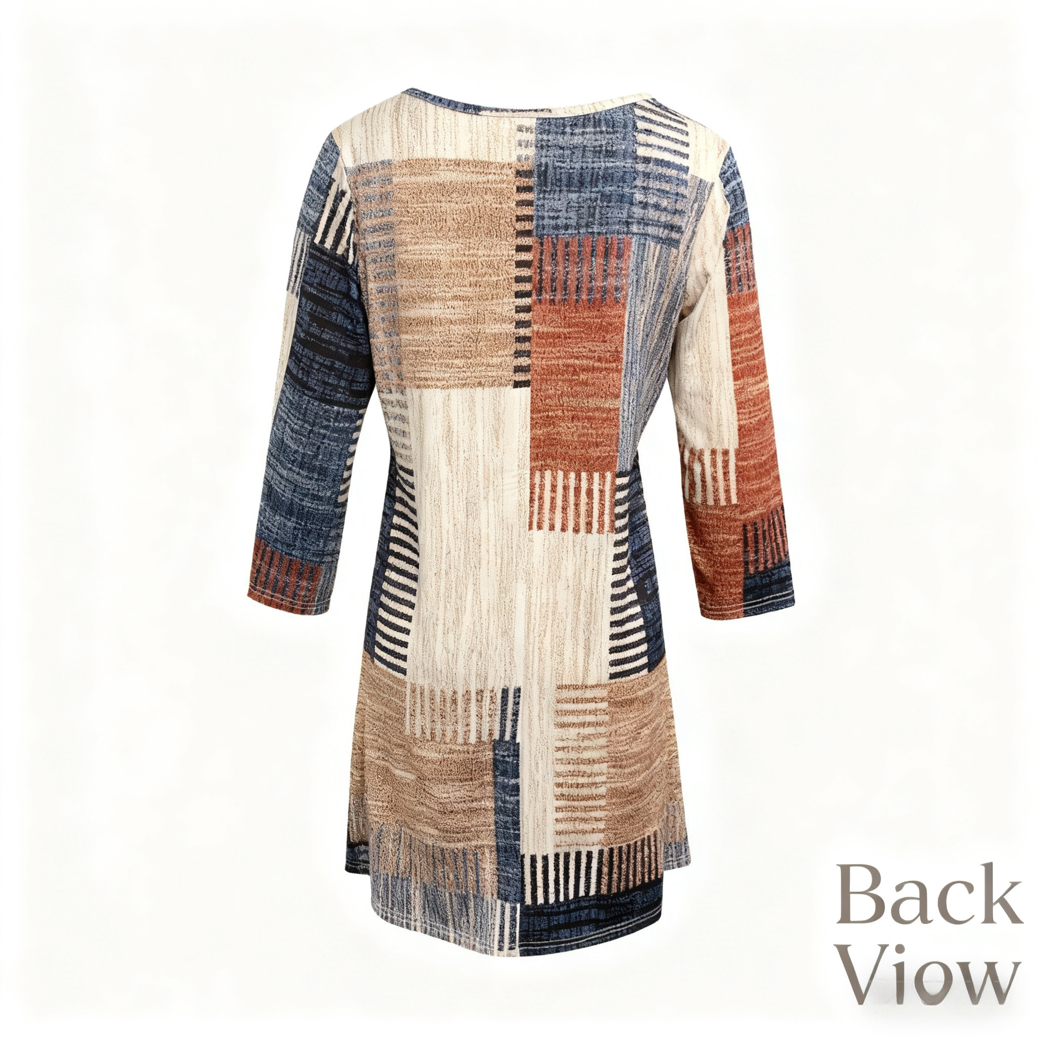 Women's Autumn Winter New Irregular Plaid Print V - Neck Dress - Casual Versatile Khaki Dress-CF42044