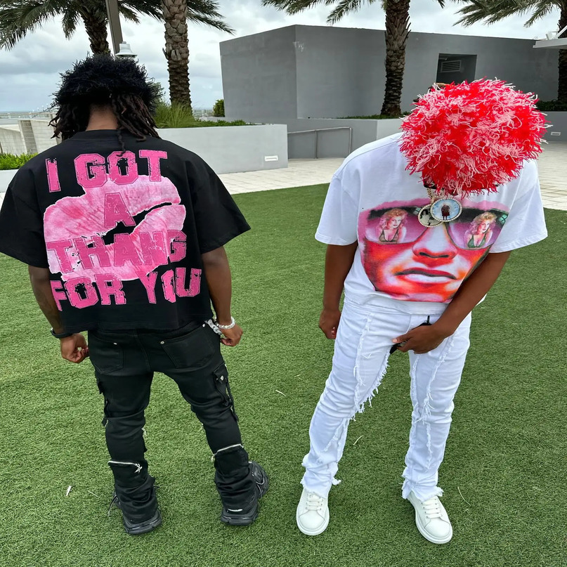 American Harajuku Retro Clothing Cartoon Printed Shortsleeved Tops for Women Y2k Loose Trendy Versatile Oversized Tshirts Men 240518