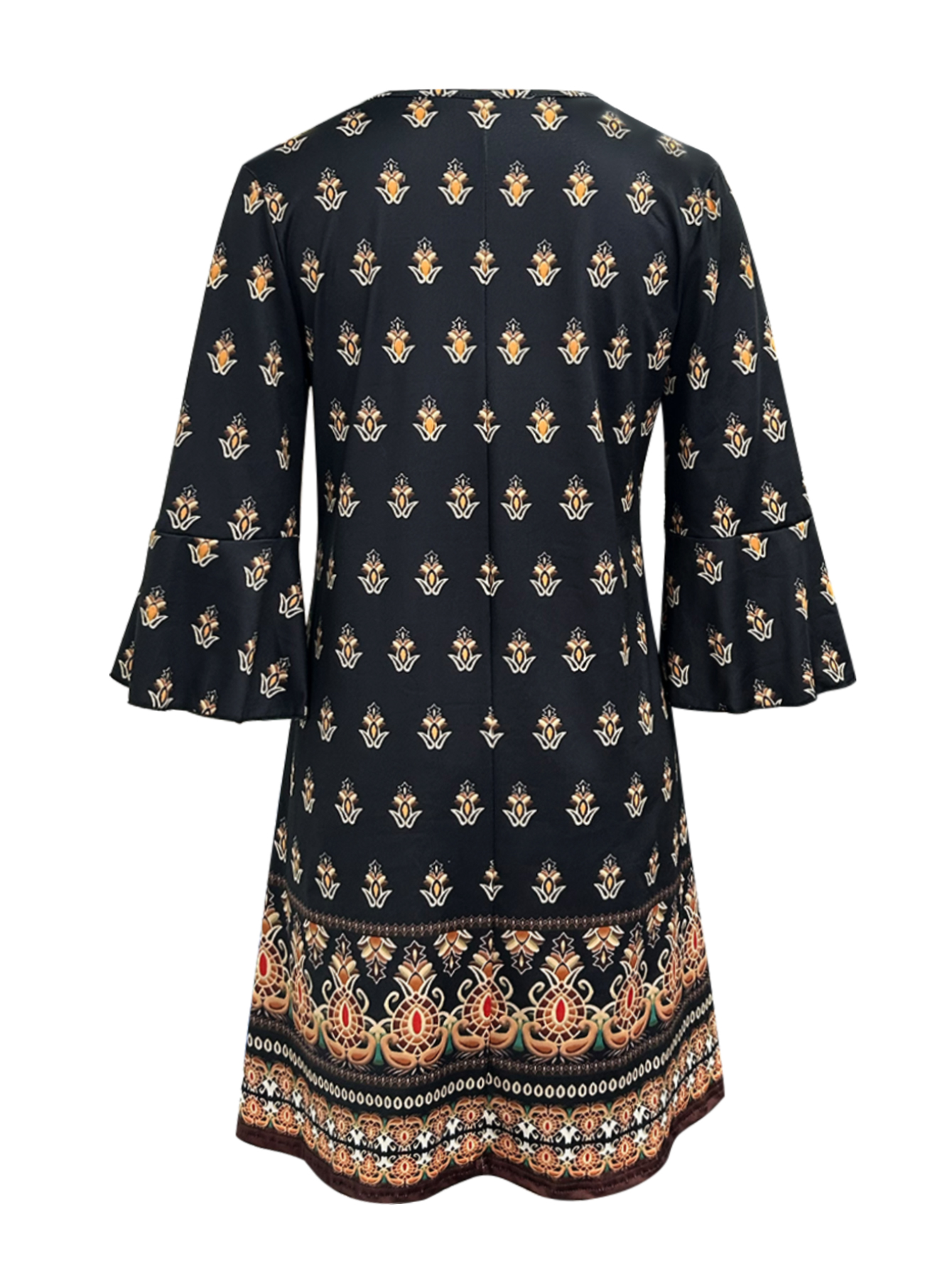 Women's Autumn New Ethnic - Style Printed Dress - Elegant & Casual Office - Wear Black Dress-CF53946