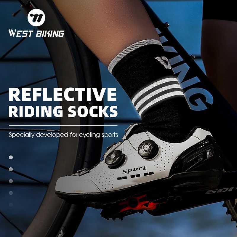 WEST BIKING Cycling Aero Socks NonSlip Reflective Striped Long Socks MTB Racing Bike Compression Socks Football Sports SocksW251011