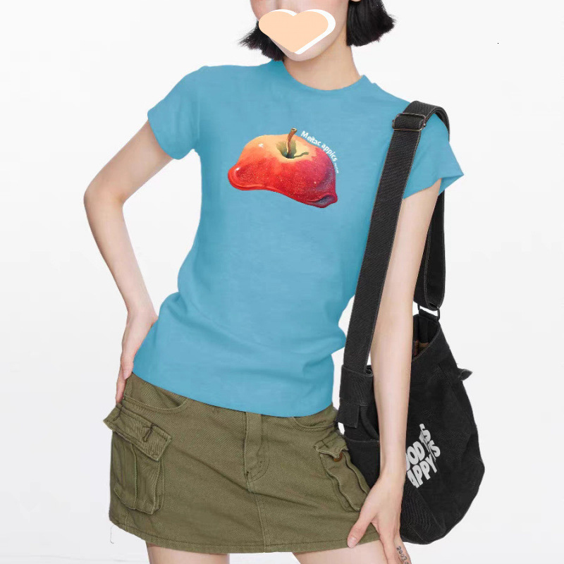 Designer Hoodie Cotton Regular Shoulder Apple Print Slim Fit Short Sleeve T-shirt Designer Shirt 2025 New Summer Unique Slimming Casual Ins Style Top Trendy